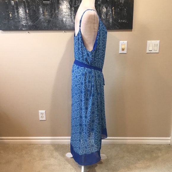 Lane Bryant Blue Floral Sheer Maxi Dress w/Hi-Low Hem Adjustable Tie Belt-22/24 - Picture 4 of 12
